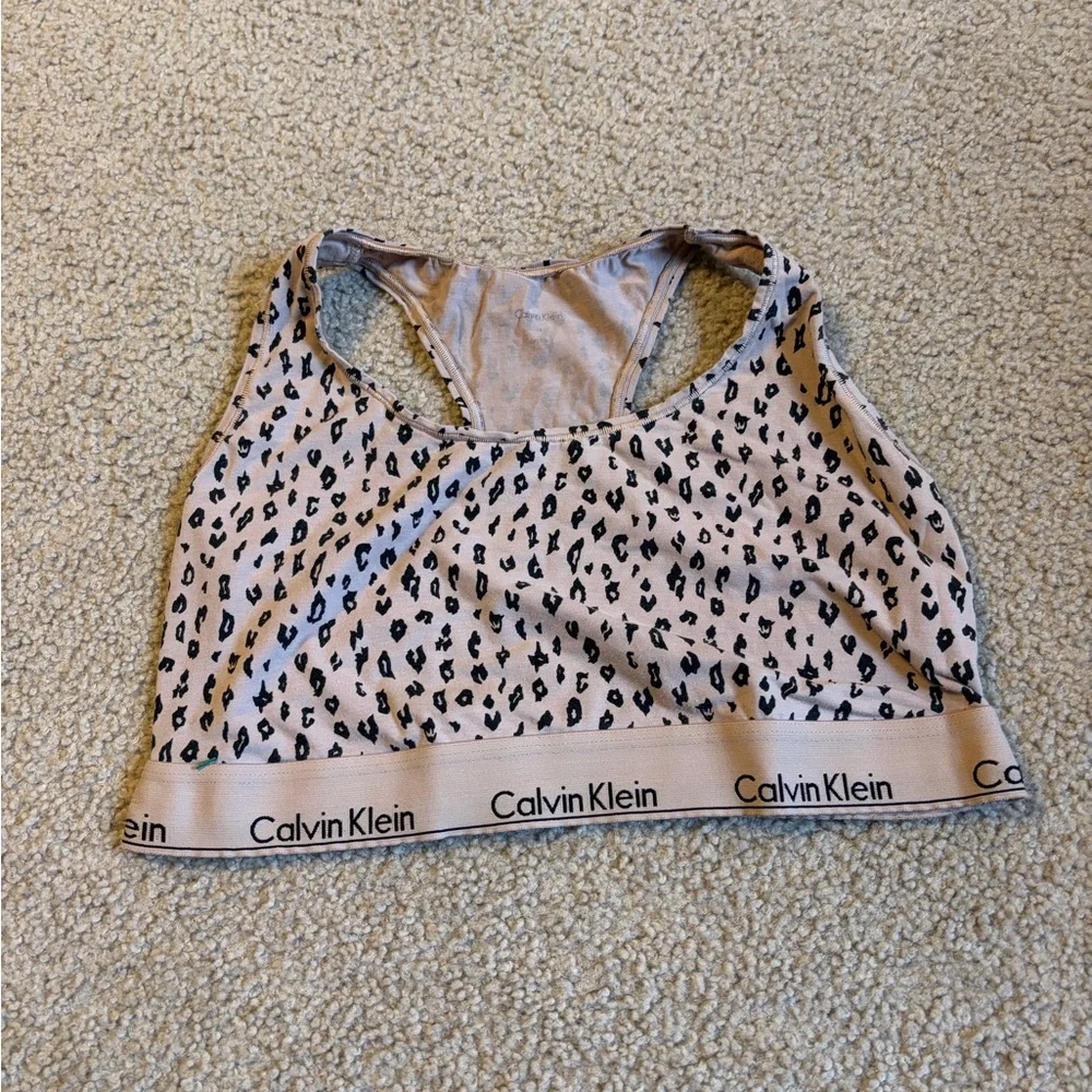 Calvin Klein Cream Leopard-Print Racerback Sports Bra